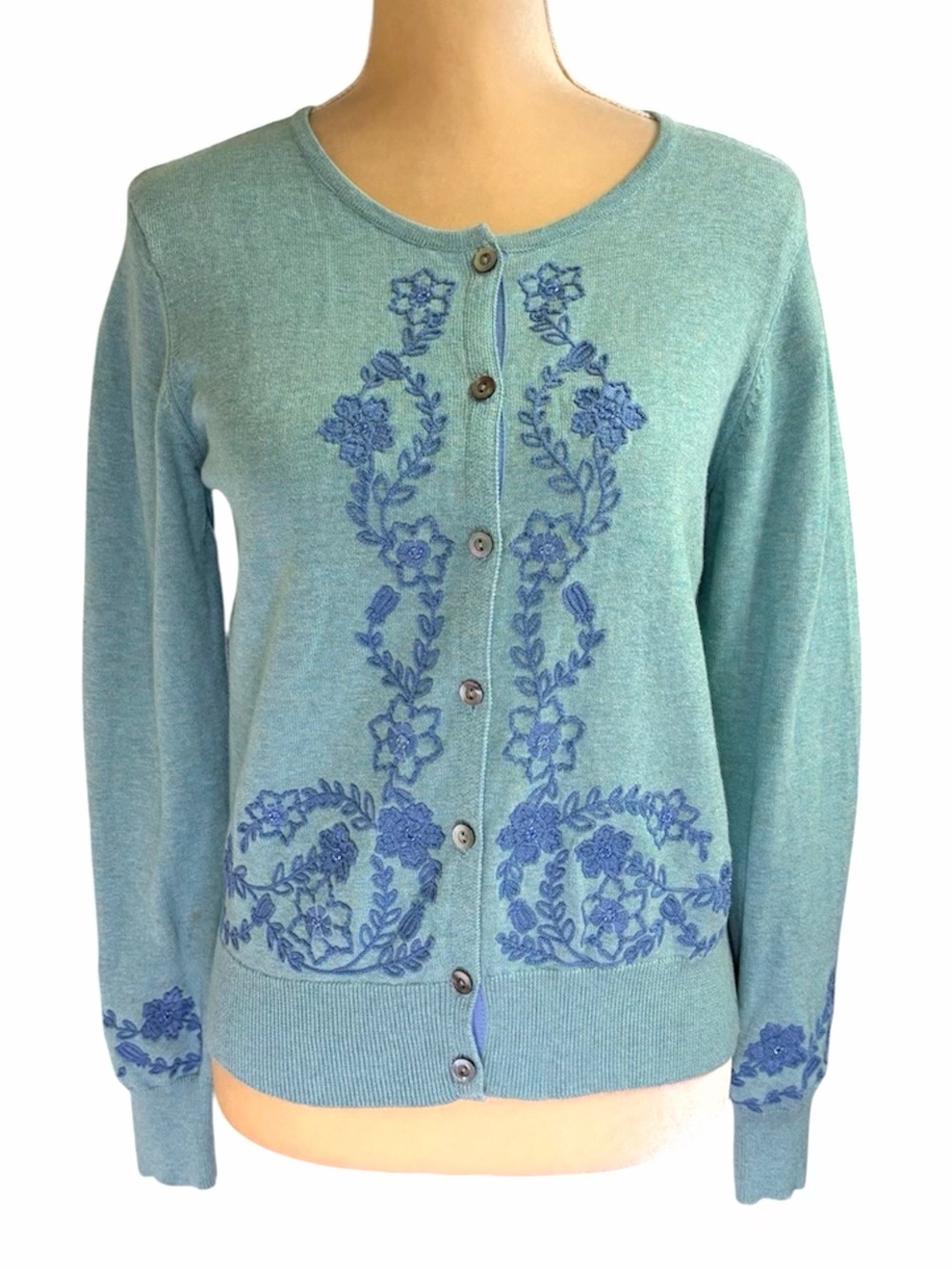 Sundance Embroidered Cotton Cardigan Sweater Small